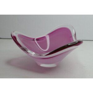 Flygsfors Coquille Pink Art Glass Bowl Paul Kedelv Sweden MCM Signed 1950s